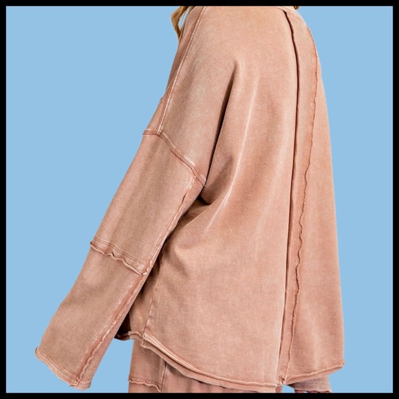 easel Tops Easel Feeling Good Oversized Mineral Washed Terry Knit
